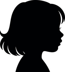 Black silhouette profile portrait of a young little girl child vector illustration isolated on white background for graphic design projects © BIPUL