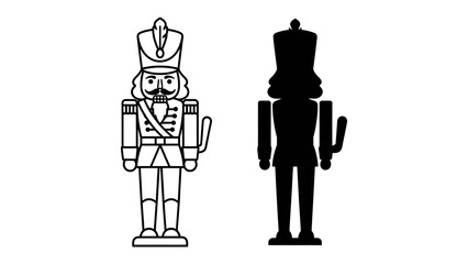 Nutcracker Duo: A classic nutcracker soldier, depicted in both outline and silhouette, stands proudly as a symbol of holiday cheer and traditional festive decoration. © muaiqly