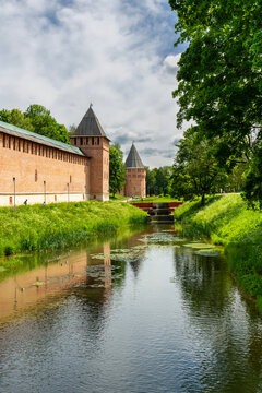 The moat and fortress wall of the Smolensk Kremlin, Russia