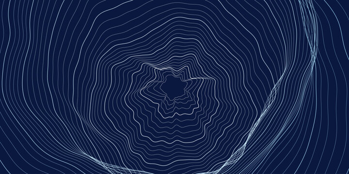 Abstract topographic wave background, blue digital sound frequency lines, futuristic data visualization vector texture