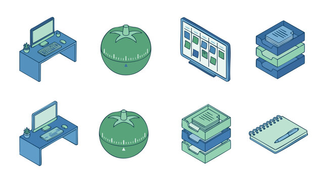 Isometric Productivity Organization Icons