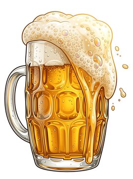 Refreshing mug of cold beer with overflowing thick foam