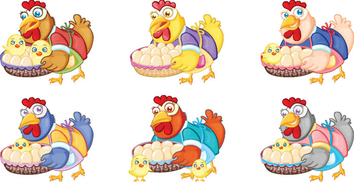 Yellow baby bird hatching process collection with broken eggshell design elements vector