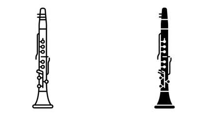 Clarinet Silhouette Duo: A clear illustration showcases two clarinets, one rendered in outline and the other in solid silhouette, highlighting the elegance of this woodwind instrument. © qwe