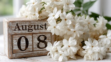 Wooden Calendar Showing the Date of August 8th. Day 8 of August month