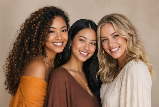 Portrait of Attractive Multiethnic Young Women Celebrating Beauty and Diversity