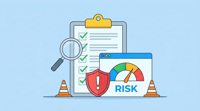 Business risk assessment concept with checklist shield