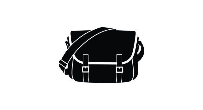 Messenger bag with strap and buckles black silhouette satchel carryall pouch