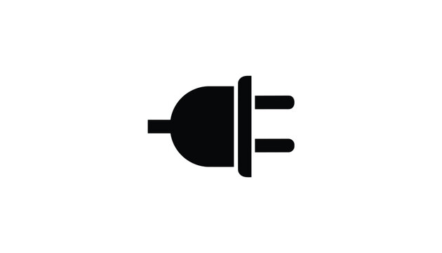 Minimalist black electrical plug icon representing power connectivity, charging, and electricity on white.