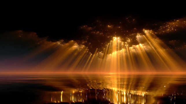 golden light rays bursting outward from a bright sunburst on a soft background
