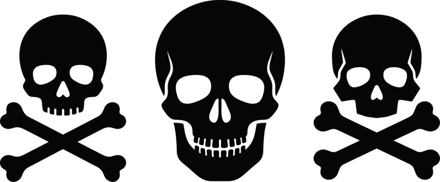 Skull and crossbones warning icons. Vector illustration.