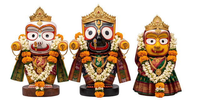 Lord Jagannath Balabhadra Subhadra idols with marigold garland