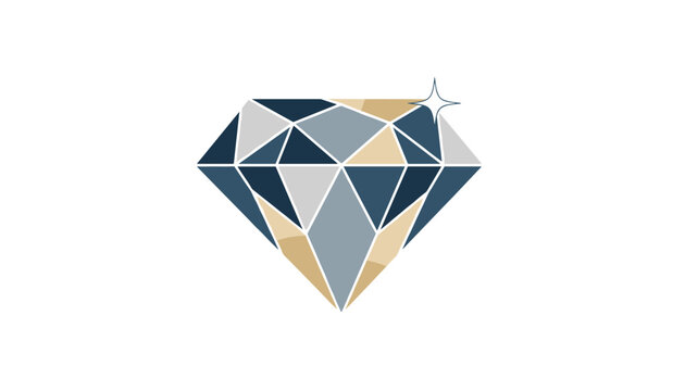 Sparkly blue and gold diamond icon drawn in a modern geometric style isolated on a white background.