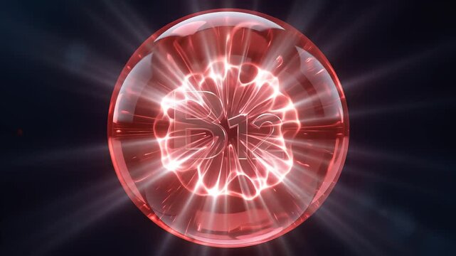 Vibrant ruby red vitamin B12 liquid sphere and neurological cellular energy