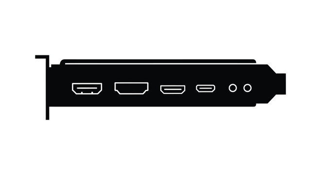Graphics card with multiple ports a black silhouette adapter expansion component
