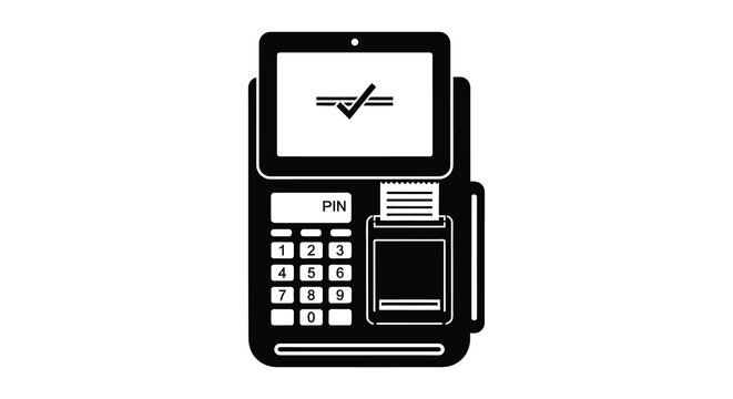 Point of sale terminal with keypad and card reader black silhouette