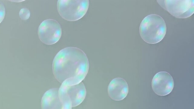Floating Transparent Soap Bubbles with Iridescent Reflections Drifting Gently on Soft Background Full HD
