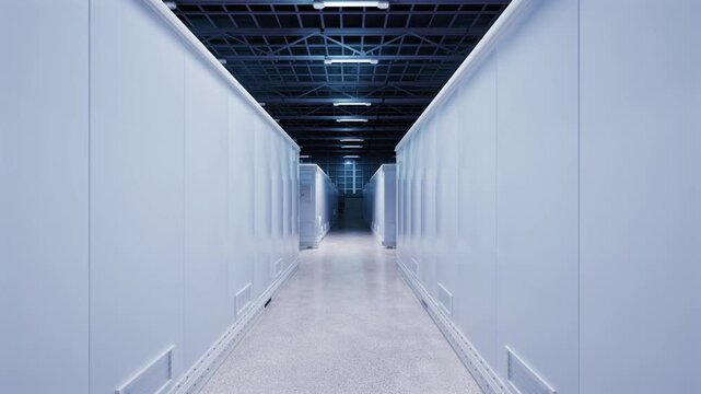 Group of energy storage systems or battery container units in factory 4k footage