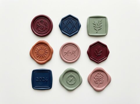 Set of Elegant Colorful Wax Seals for Wedding Stationery and Branding Identity