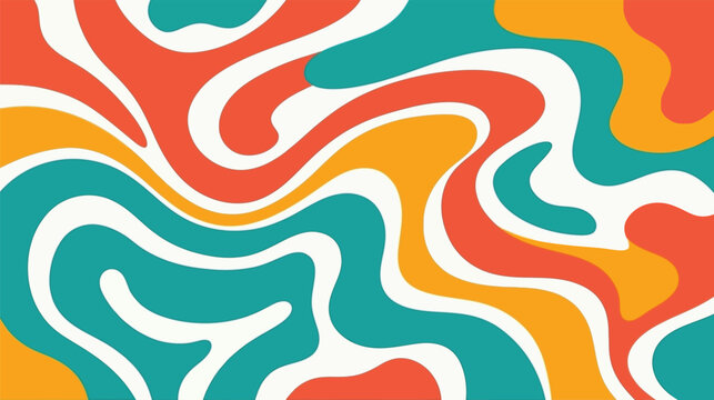 Abstract wavy pattern with retro colors and fluid shapes, creating a psychedelic and groovy visual effect.