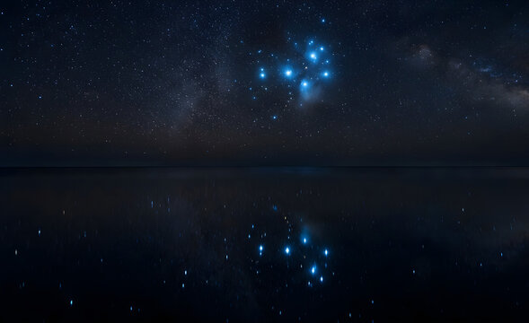 ( night sky with stars )  Gazing at Matariki: Dawn of a New Beginning (Perfect for highlighting the Pleiades star cluster and Maori New Year themes).