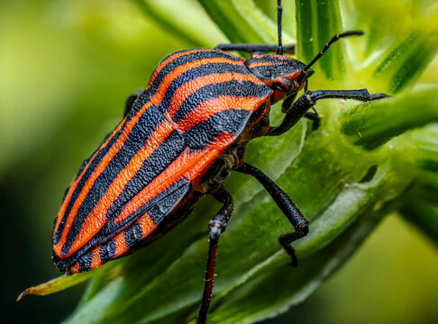 Close-Up Of minstrel Bug On Green Plant Stem