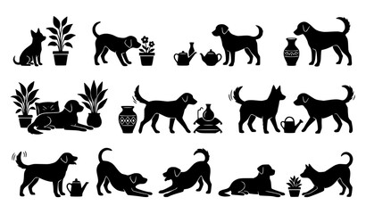 Black Cat Silhouette Collection with Sitting Walking Playing Sleeping and Pet Lifestyle Poses © Songkari