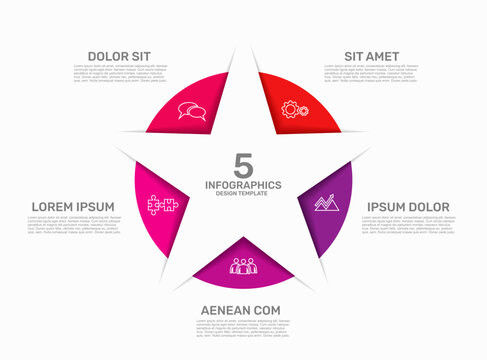 Modern business infographic template featuring colorful star segments with line icons. Vector illustration.