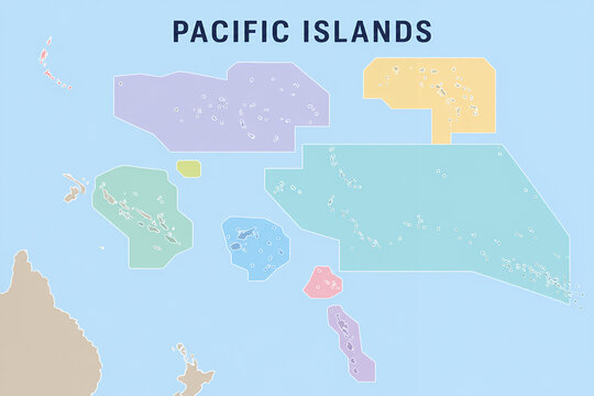 Political Map of the Pacific Islands with National Flags and Country Borders