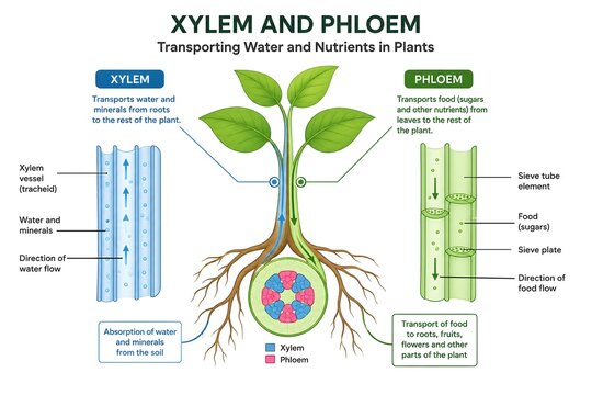 Plant Vascular Tissue Diagram Showing Xylem and Phloem