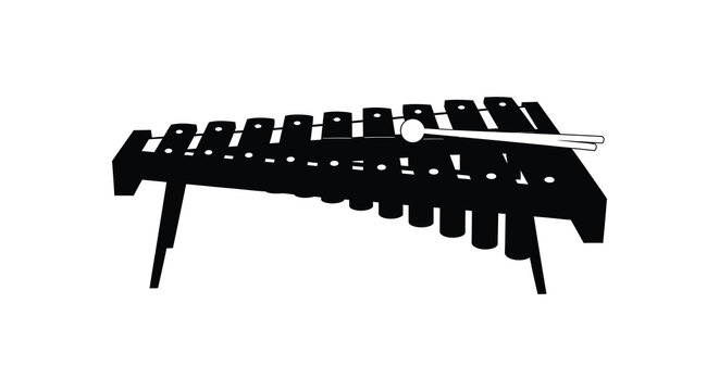 Marimba instrument with mallets depicted as a black silhouette xylophone percussion