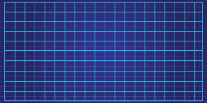 Horizontal millimeter graph paper with thick white border and technical grid on blue background. Suitable for drafts and planning. Stock vector illustration in flat style.