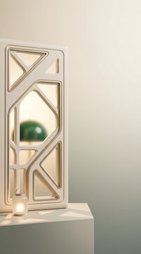 Islamic lantern and geometric shapes composition with crescent moon and star detail