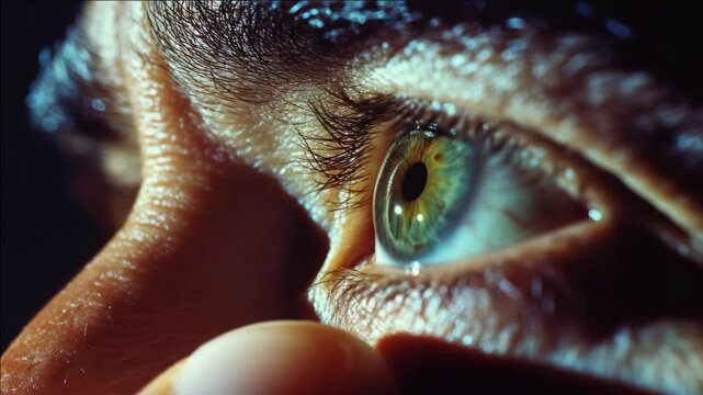 A detailed close up of a person's eye during examination.