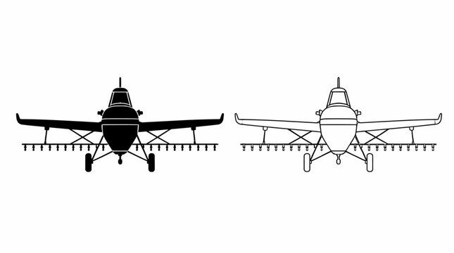 Crop Duster Airplane Front View Icon Set for Agricultural Aviation