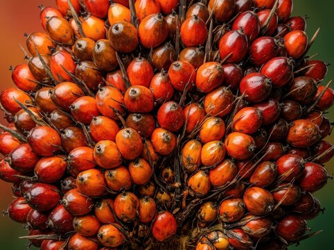 Palm Oil Fruit Bunch Showing Fresh Ripe Produce for Food Industry