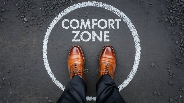 Person standing inside comfort zone circle representing fear limitation and personal growth