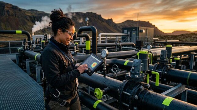 Technicial Monitoring Renewable Energy Infrastructure and Valves in Outdoors Plant