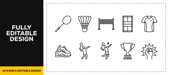 flat vector illustration line art icon bundle set design focusing on racket sports tennis badminton nets athletic competition and physical exercise graphics for web UI UX © markephics