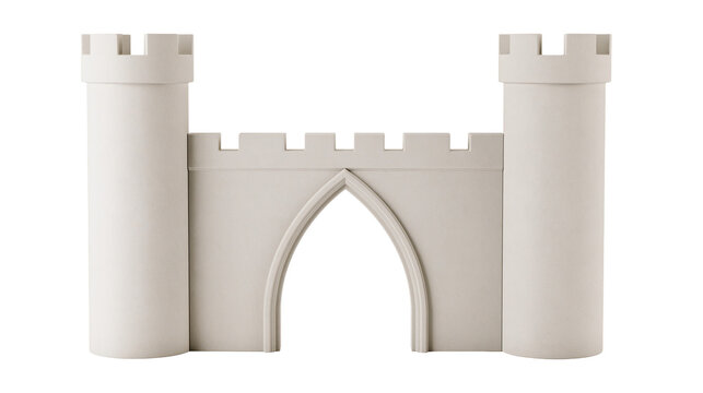 Castle gate with crenellated towers and arched entrance
