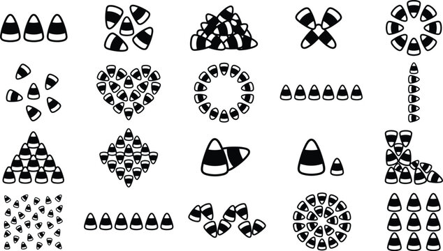 Set of twenty unique candy corn vector icons for halloween seasonal graphic design decorations