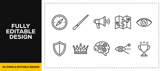 flat vector illustration line art icon bundle set design representing navigation compass maps target points location pins and gps travel routing elements for web UI UX © markephics