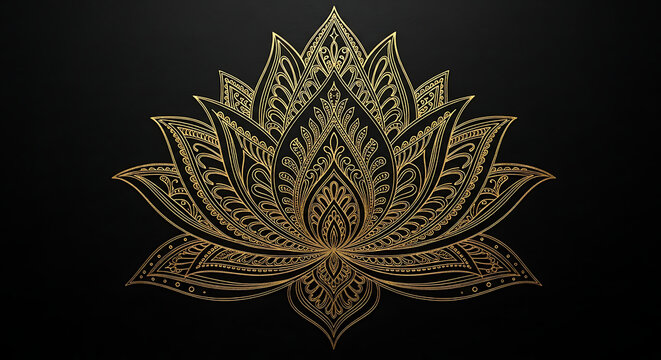 Elegant golden lotus flower illustration against a transparent background