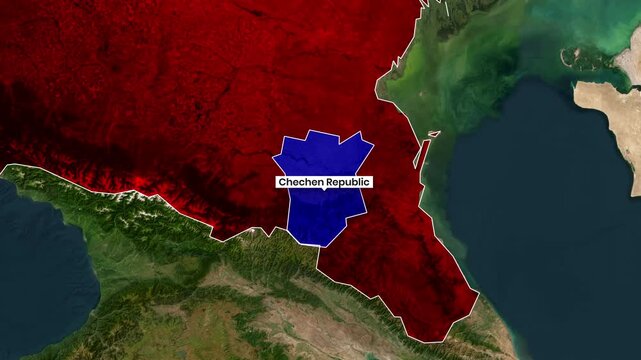 Animated map highlighting the Chechen Republic within the surrounding red territories