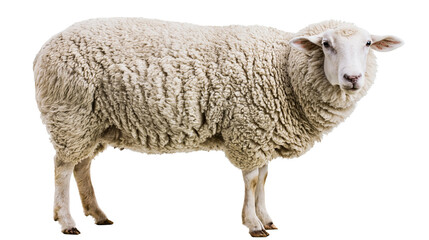 Fluffy white sheep standing profile view © Elena