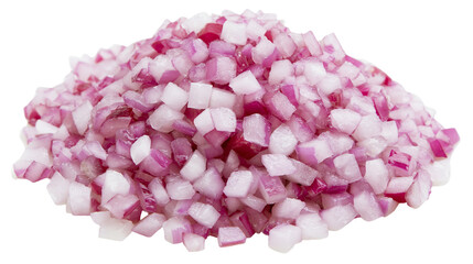 Obraz premium Diced red onions small cubes, pink and white layers