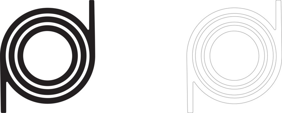 Spiral condenser coil, chemical distillation and inductor symbol, vector icon filled and outline.