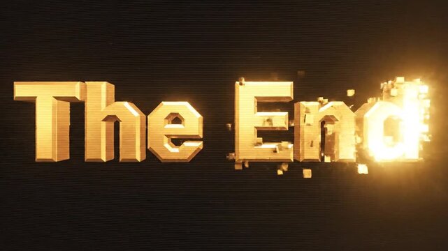 A cinematic golden text graphic displaying a final message on a dark background