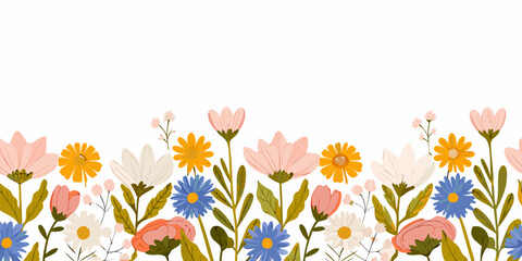 Floral ornament with assorted wildflowers on a white background © Parul