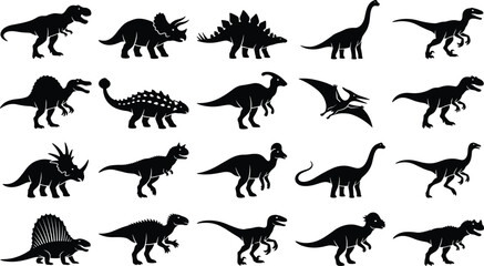 Ceratopsidae and Horned Dinosaurs Prehistoric Wildlife Black Silhouette Vector Icons Set © Nurjahan